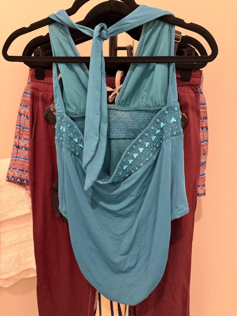 DKNY Embellished Halter One-Piece Swimsuit | Blue | Size 10 - Picture 3 of 4